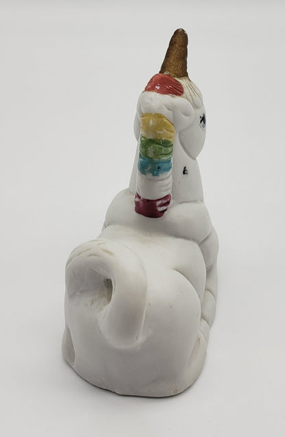 Bisque White Unicorn Statue, Rainbow Hair