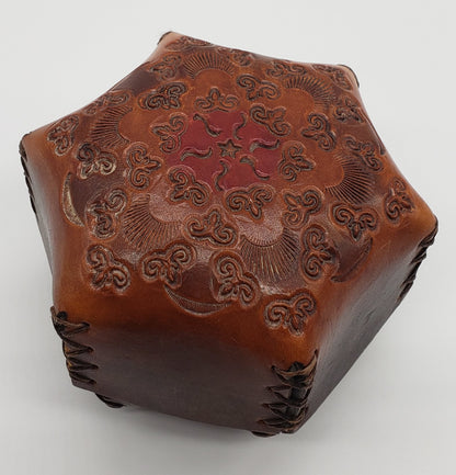 Handmade Tooled Leather Hexagon Lidded Trinket Box