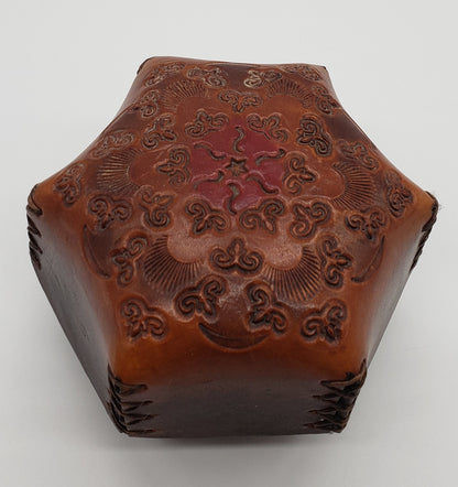 Handmade Tooled Leather Hexagon Lidded Trinket Box