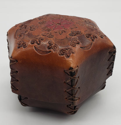 Handmade Tooled Leather Hexagon Lidded Trinket Box