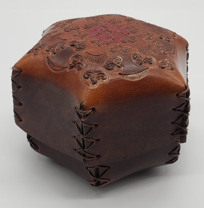 Handmade Tooled Leather Hexagon Lidded Trinket Box