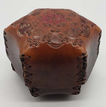 Handmade Tooled Leather Hexagon Lidded Trinket Box