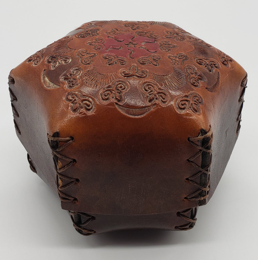 Handmade Tooled Leather Hexagon Lidded Trinket Box
