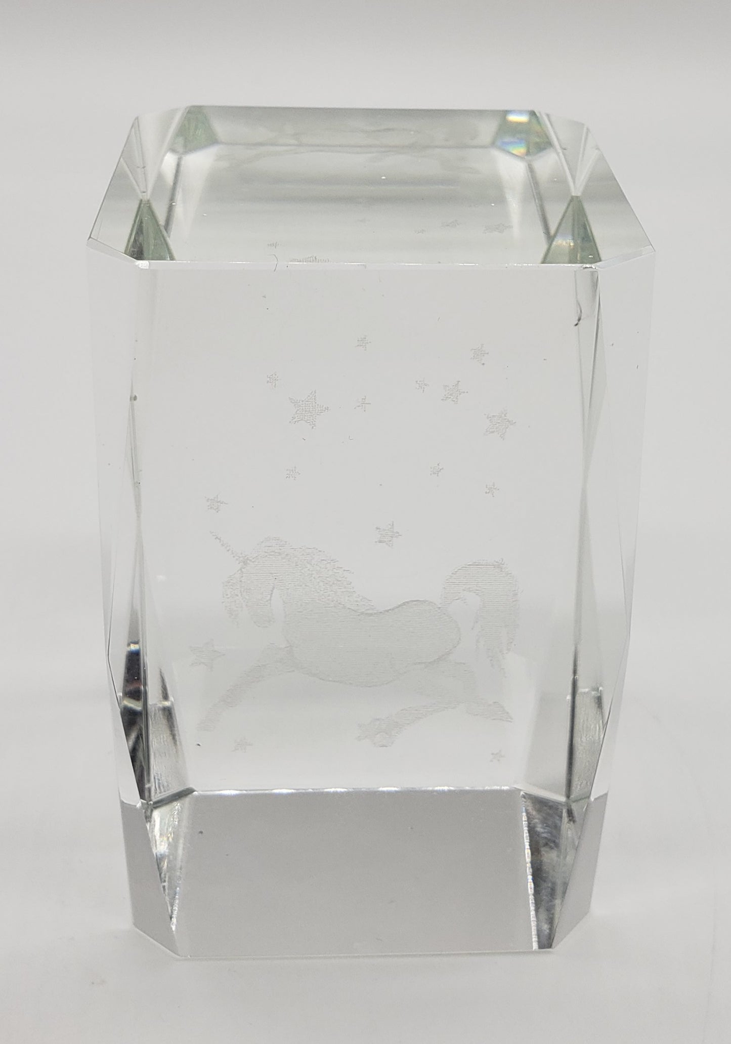 Unicorn Stars Glass Crystal Laser Etched Paperweight Cube