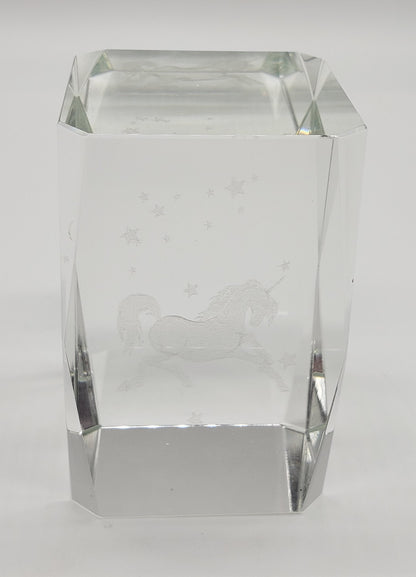 Unicorn Stars Glass Crystal Laser Etched Paperweight Cube