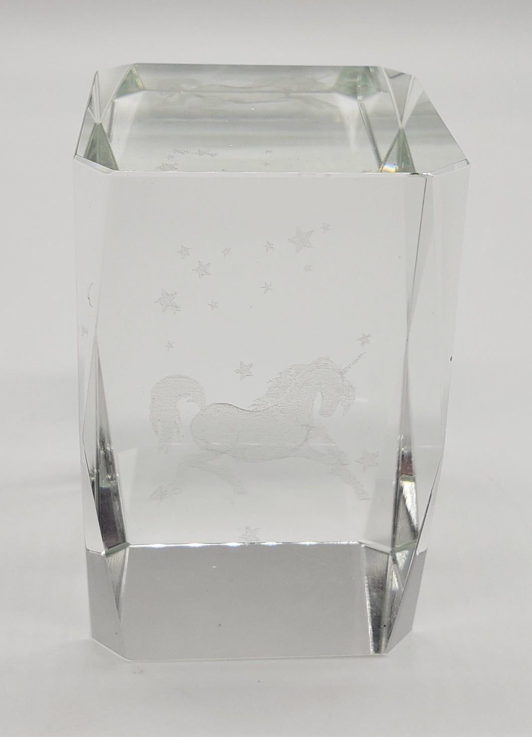 Unicorn Stars Glass Crystal Laser Etched Paperweight Cube