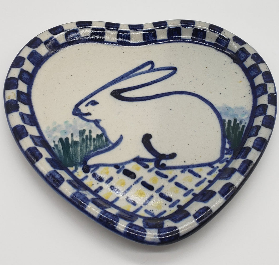 Heart Shaped Plate with Rabbit (salt glaze look)