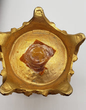 Load image into Gallery viewer, Amber Pressed Glass Candle Holder On Gold Metal Base
