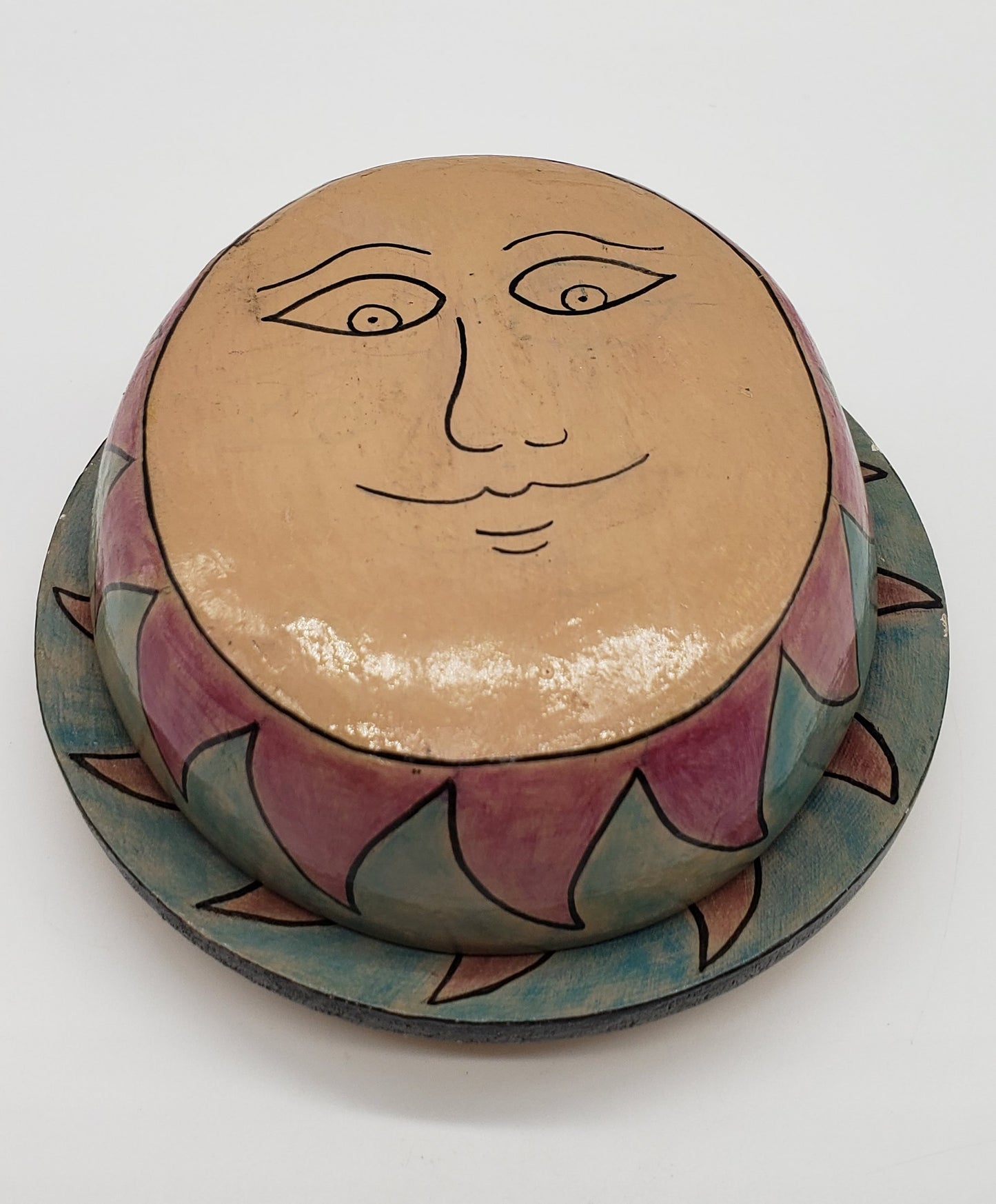 Folk Art Wooden Sun Bowl and Plate