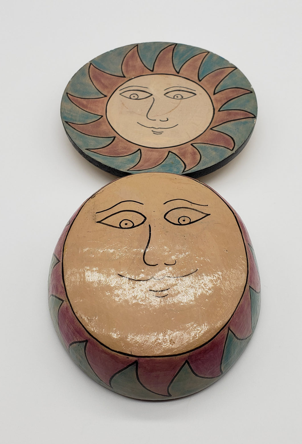 Folk Art Wooden Sun Bowl and Plate