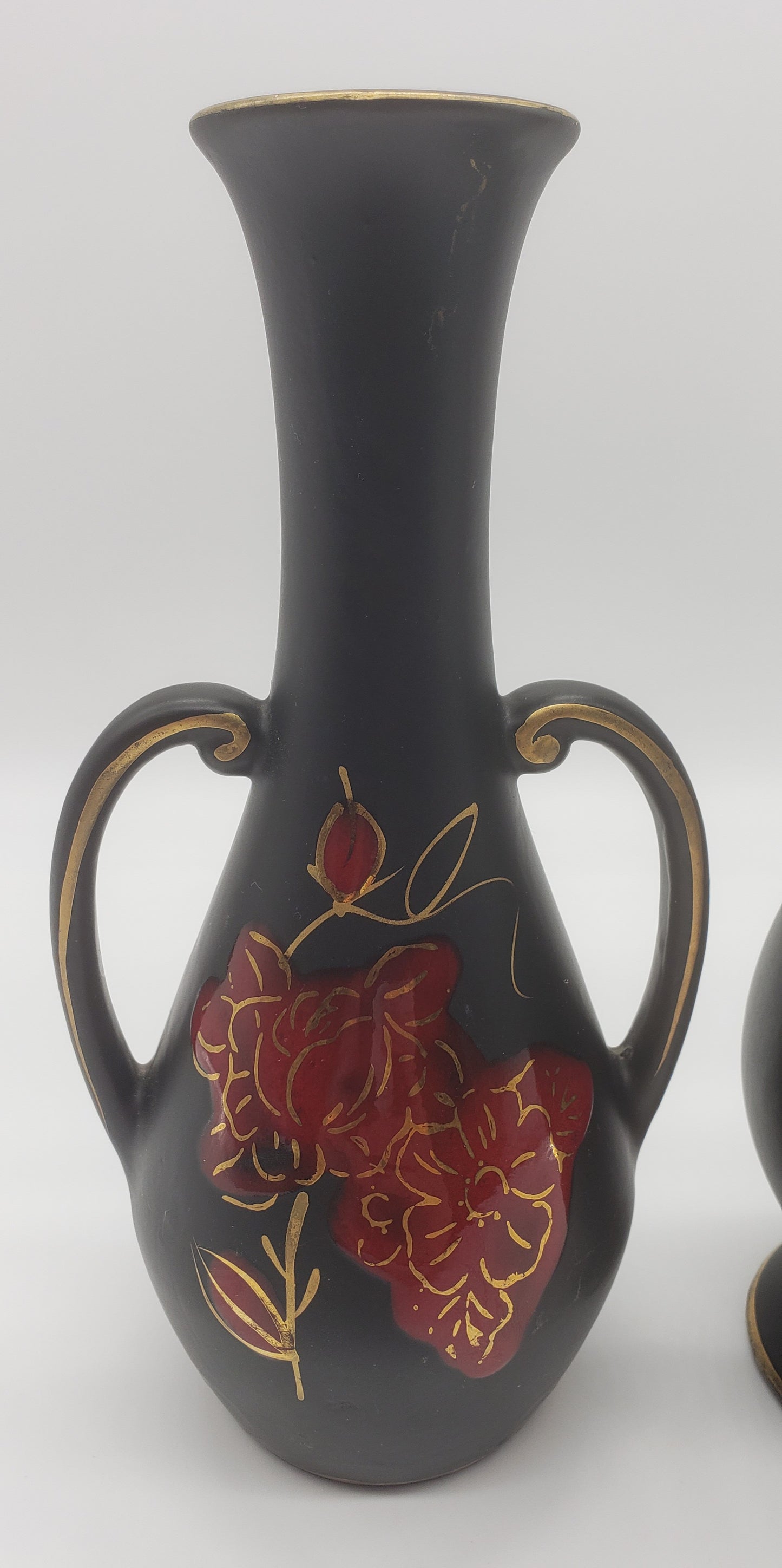 Oil and Vinegar bottles with red flowers