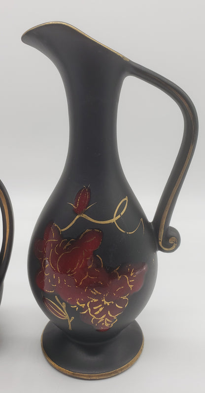 Oil and Vinegar bottles with red flowers