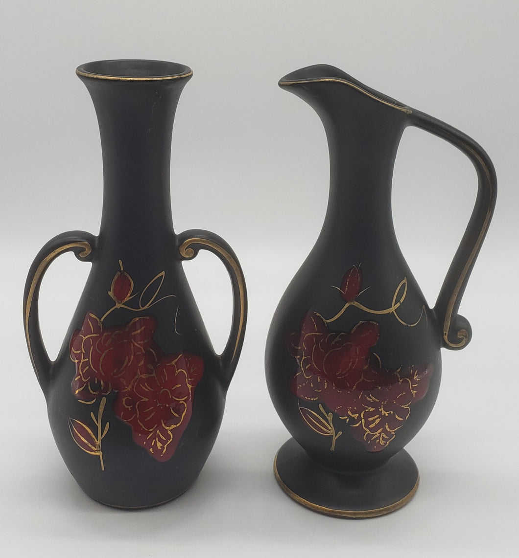 Oil and Vinegar bottles with red flowers