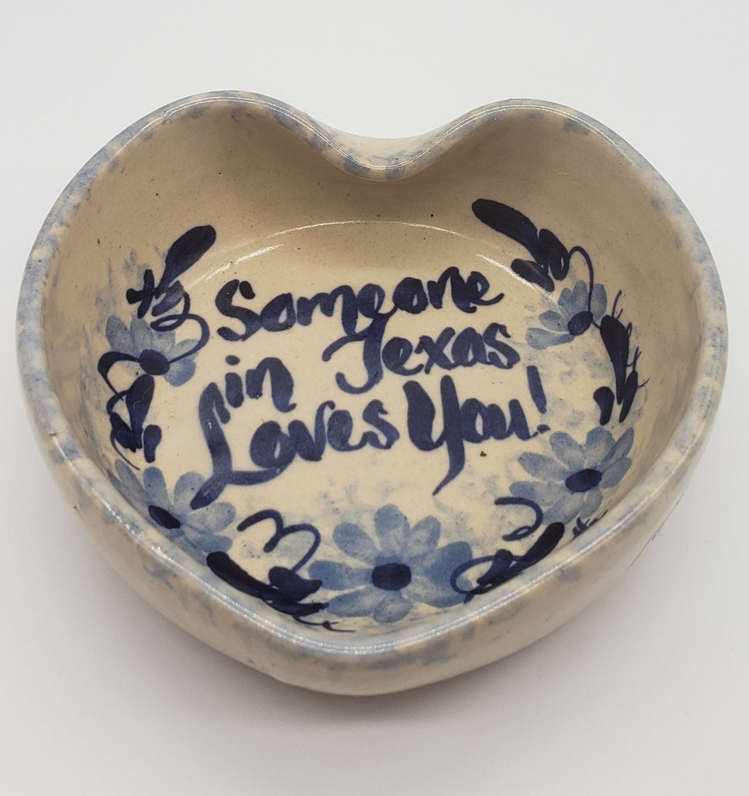 Marshall Pottery Heart Shaped Bowl Bluebonnets Candy Dish Trinkets Keys