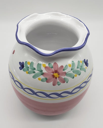 Italian Pottery Vase - Hand Painted Flower Design