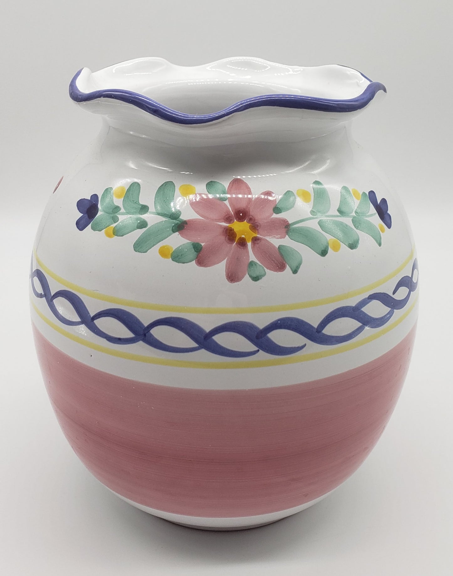 Italian Pottery Vase - Hand Painted Flower Design