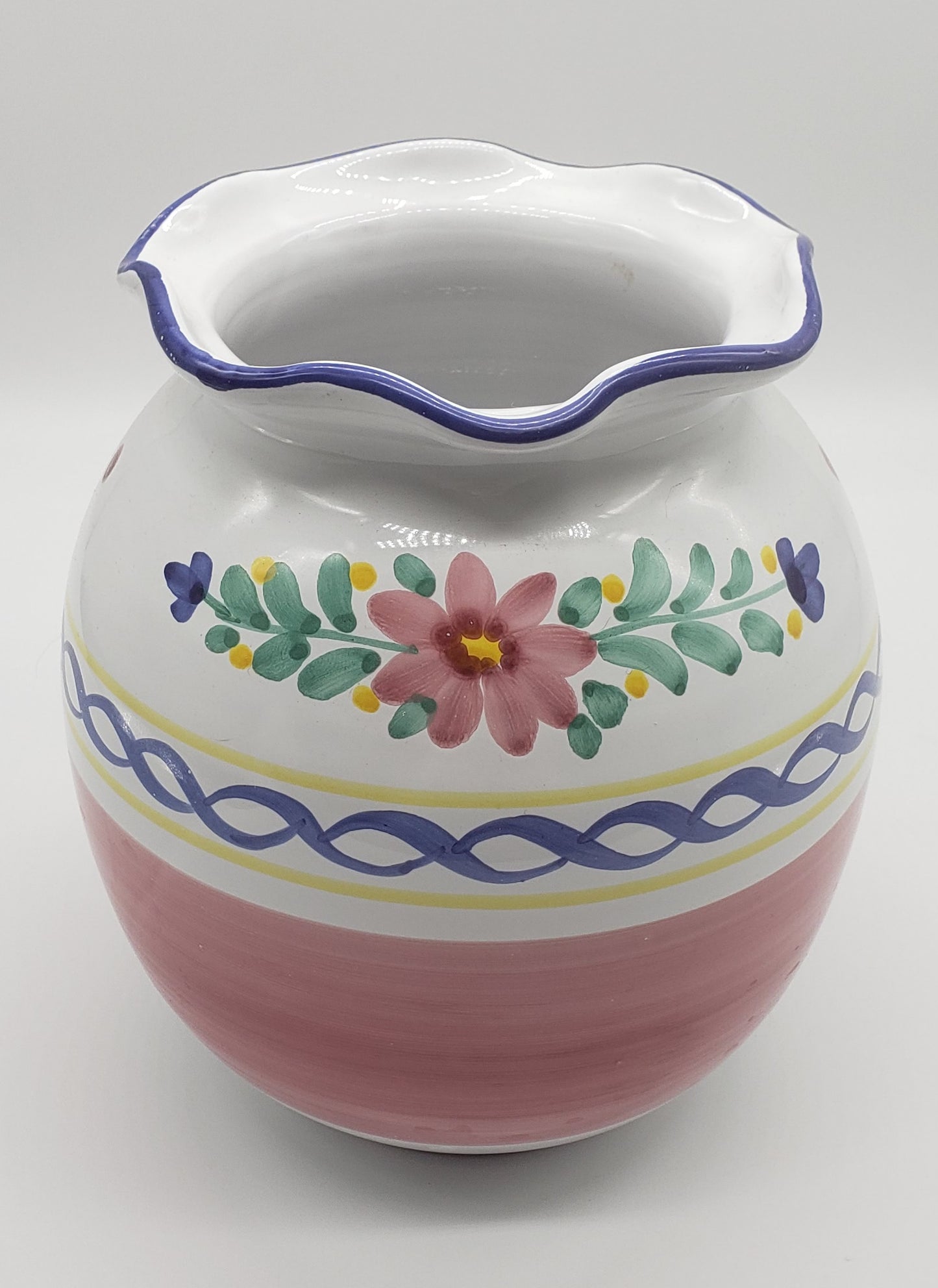 Italian Pottery Vase - Hand Painted Flower Design