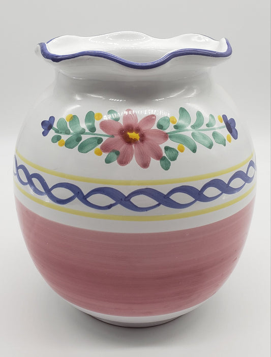 Italian Pottery Vase - Hand Painted Flower Design