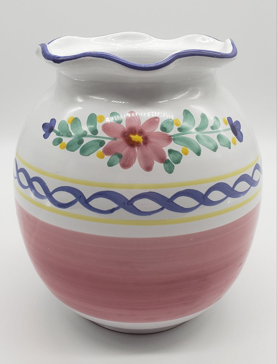 Italian Pottery Vase - Hand Painted Flower Design