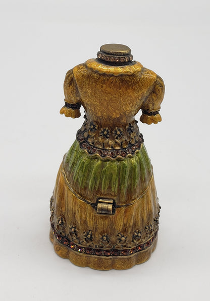 Gold and Green Victorian Dress with Rhinestones Magnetic Trinket Box