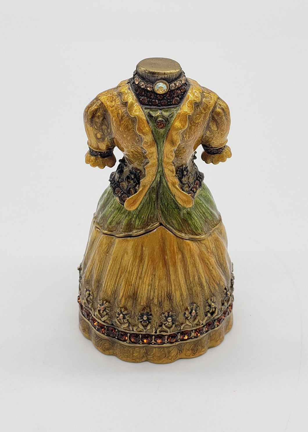 Gold and Green Victorian Dress with Rhinestones Magnetic Trinket Box