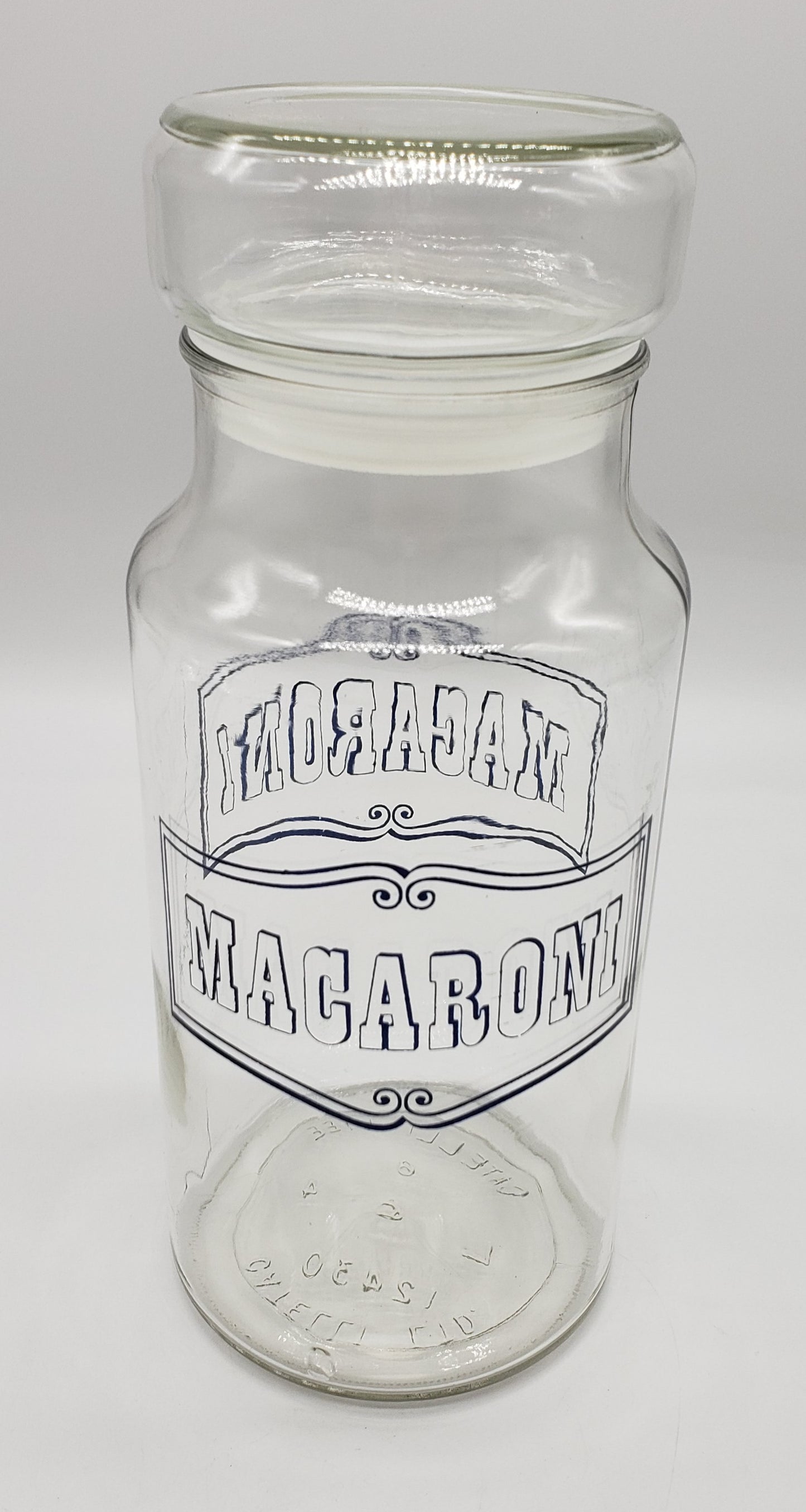 Catelli macaroni jar with seal tight lid.