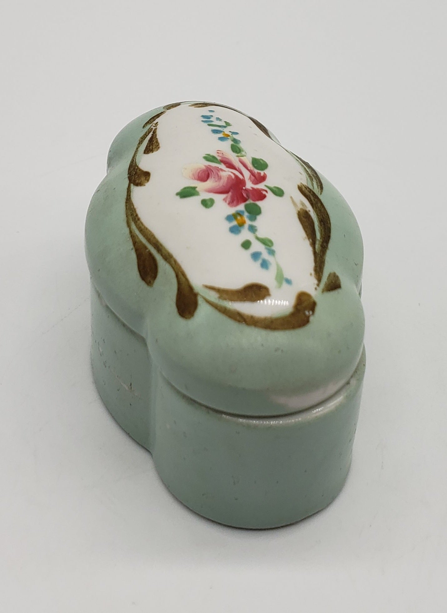 Elfinware Porcelain Blue Floral Jewelry Trinket Box