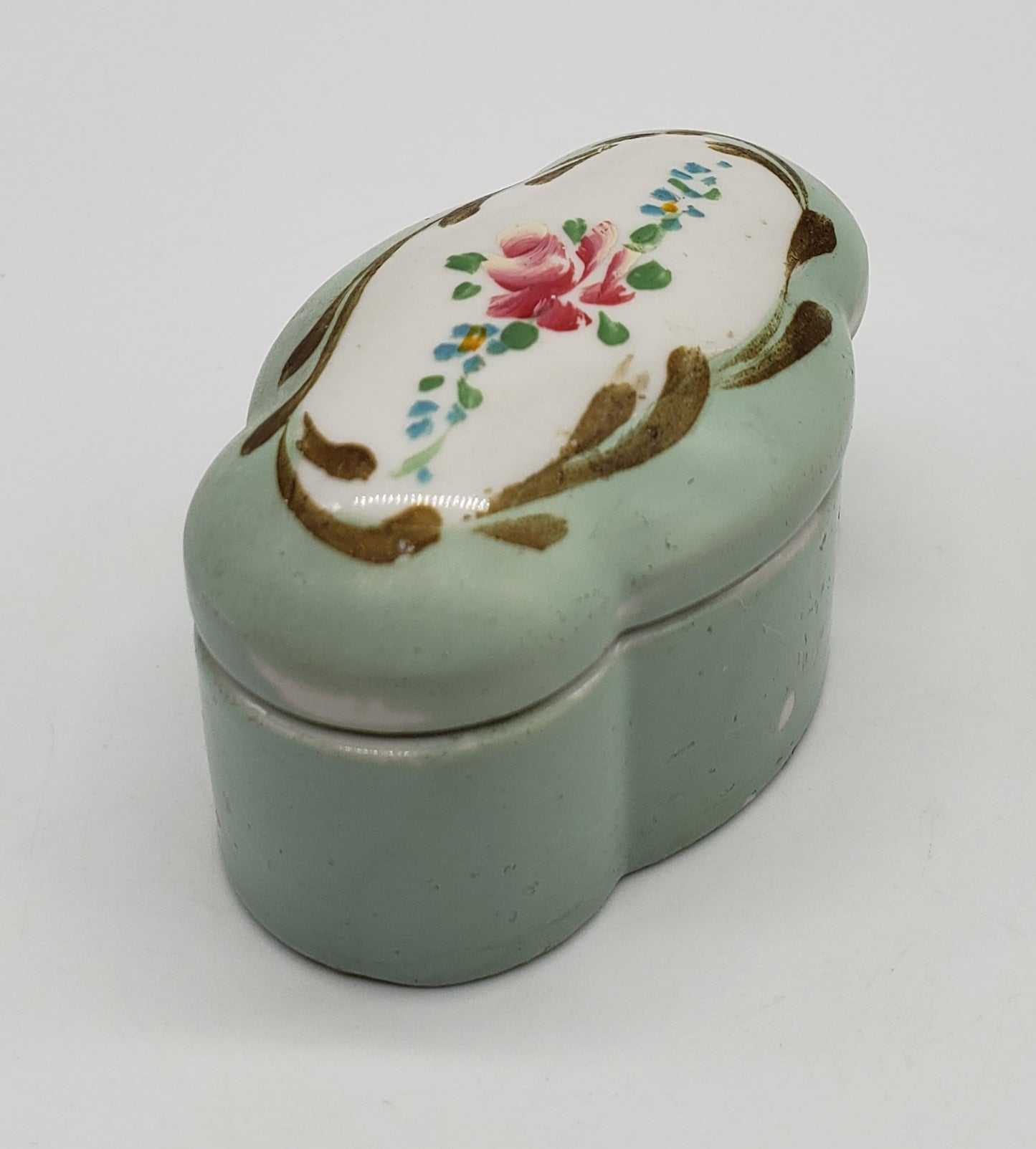 Elfinware Porcelain Blue Floral Jewelry Trinket Box