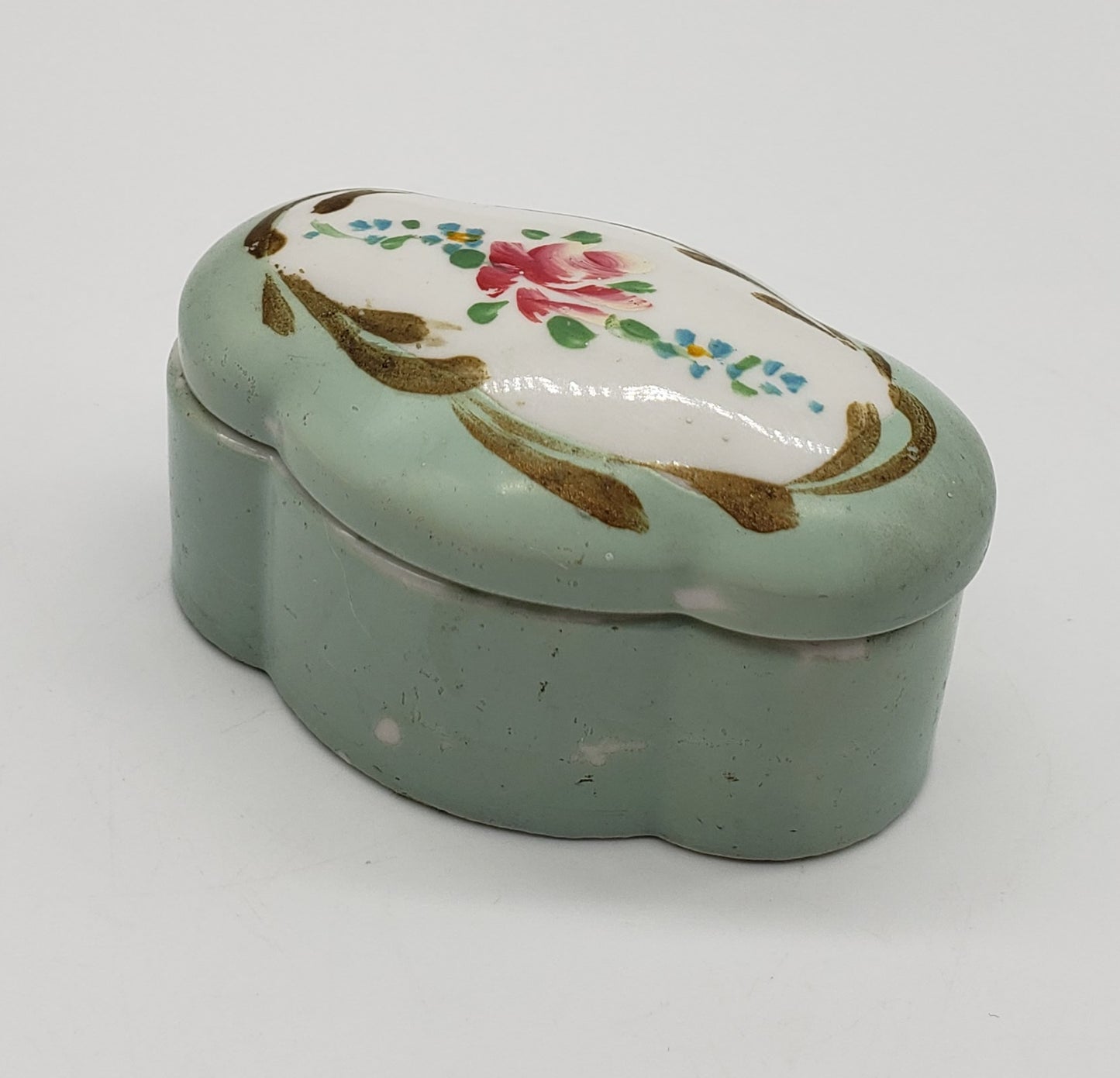 Elfinware Porcelain Blue Floral Jewelry Trinket Box