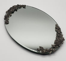Load image into Gallery viewer, MIRROR OVAL DRESSER VANITY TRAY PEWTER ROSE SERVING JEWELRY

