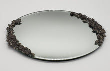 Load image into Gallery viewer, MIRROR OVAL DRESSER VANITY TRAY PEWTER ROSE SERVING JEWELRY
