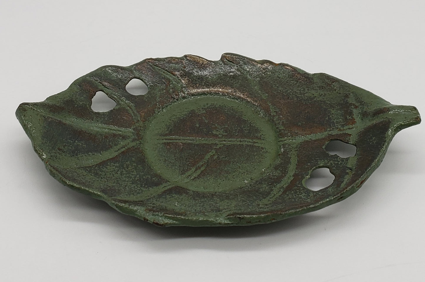 Green Patina Metal Leaf Candle Holder