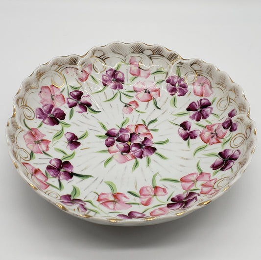 Vintage Hand Painted 9" Floral Porcelain Bowl Scalloped