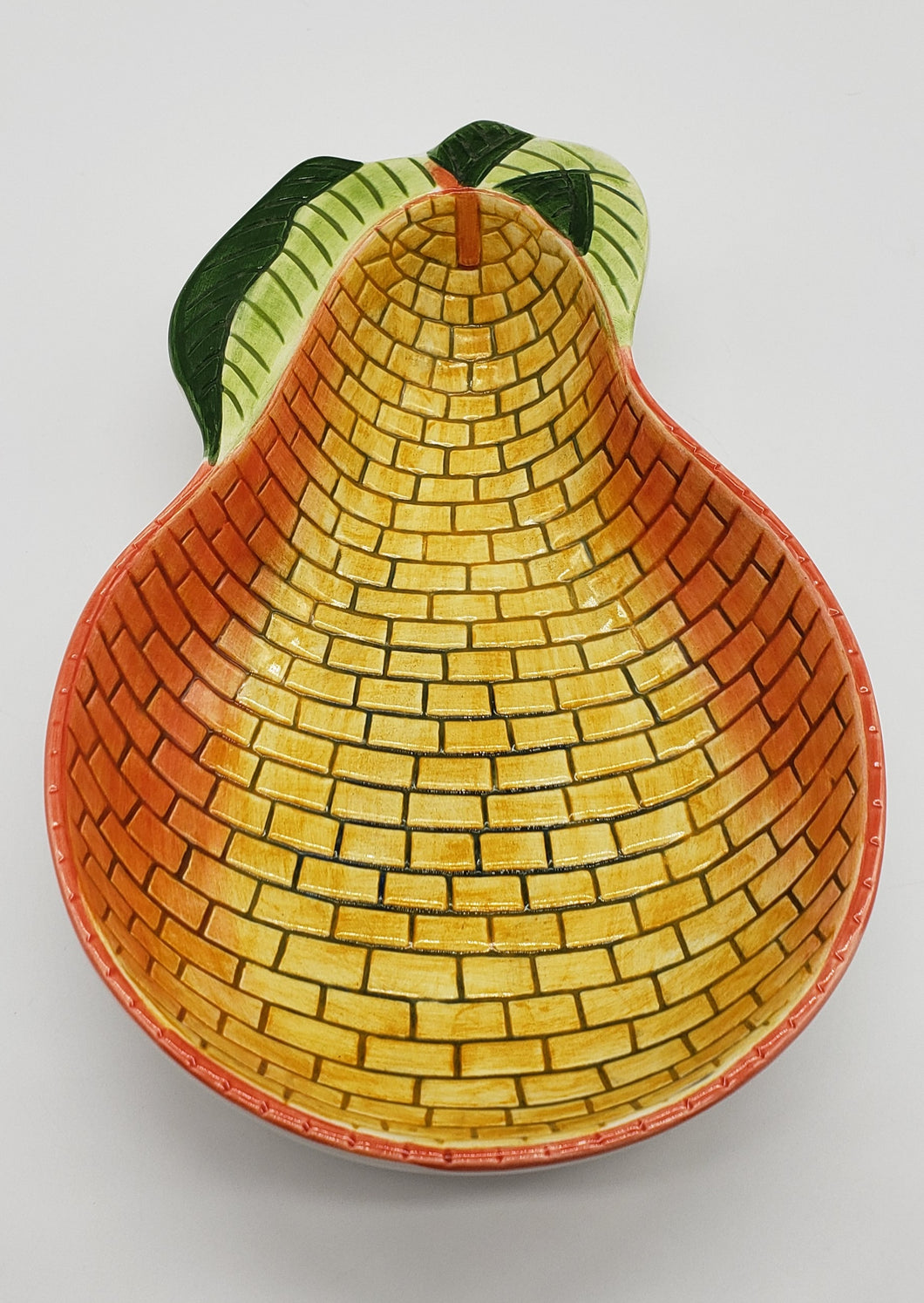 Clay Art Yellow Brick Pear Serving Dish Bowl