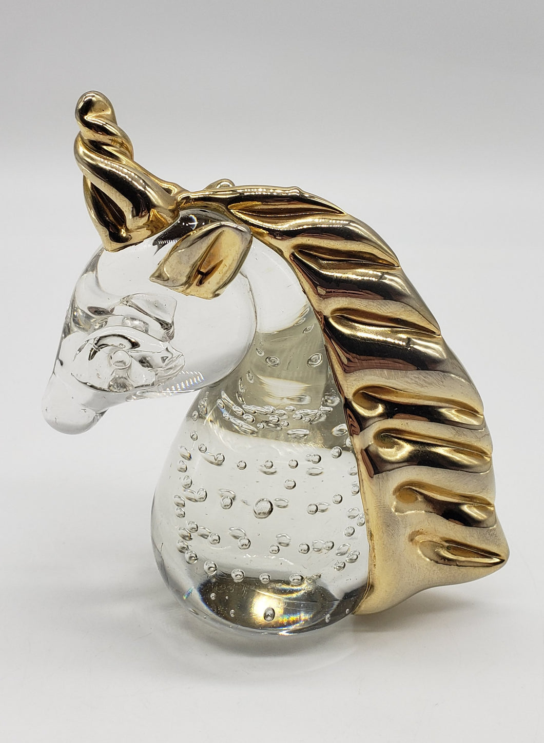Glass and Metallic Gold Unicorn Figurine Paperweight