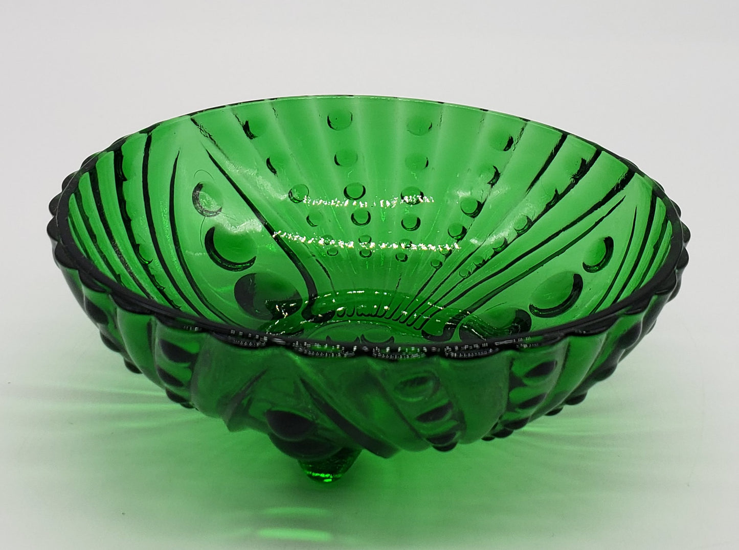 Anchor Hocking Emerald Forest Green Bubble Glass Footed Bowl