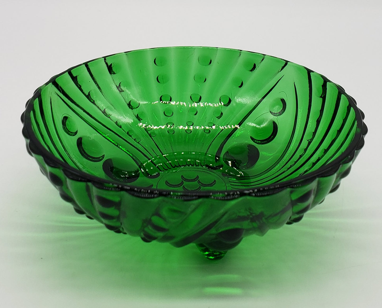 Anchor Hocking Emerald Forest Green Bubble Glass Footed Bowl