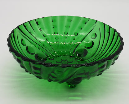 Anchor Hocking Emerald Forest Green Bubble Glass Footed Bowl