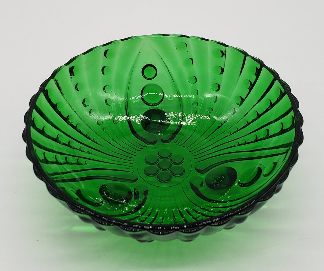 Anchor Hocking Emerald Forest Green Bubble Glass Footed Bowl