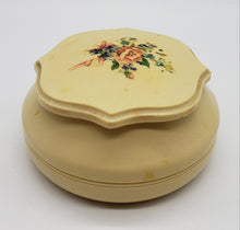 Load image into Gallery viewer, Celluloid Powder Box w/ Floral Lid Vanity Dresser Art Deco
