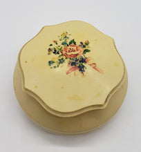Load image into Gallery viewer, Celluloid Powder Box w/ Floral Lid Vanity Dresser Art Deco
