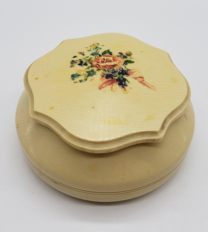 Celluloid Powder Box w/ Floral Lid Vanity Dresser Art Deco