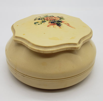 Celluloid Powder Box w/ Floral Lid Vanity Dresser Art Deco