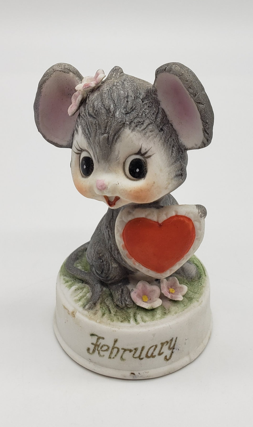 Vintage Mouse Ceramic Figurine February Holding Heart from Japan