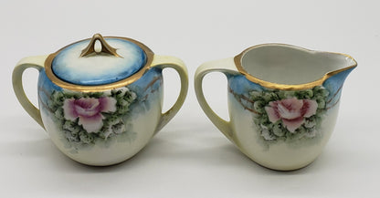 Old English Pink Roses Creamer & Sugar Set •  R S Germany