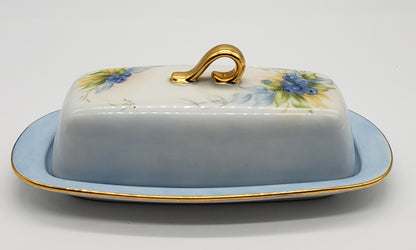 Vintage Hand Painted Blueberry Porcelain Butter Dish Artist Signed