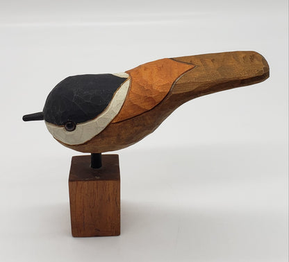 Vintage Folk Art Hand Carved & Painted Wood Bird