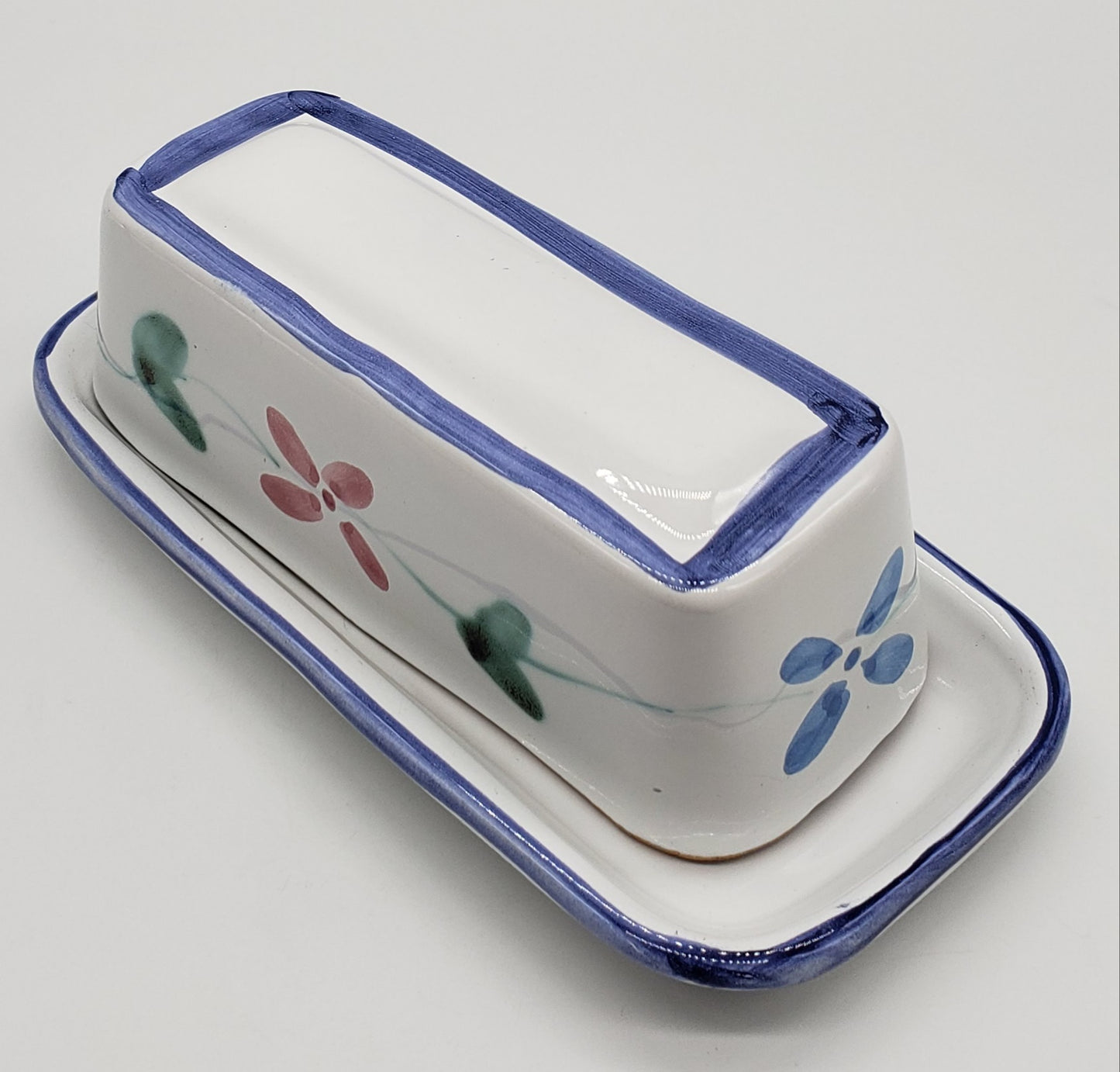 Caleca Hand Painted Pottery Covered Butter Dish