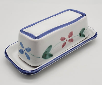 Caleca Hand Painted Pottery Covered Butter Dish