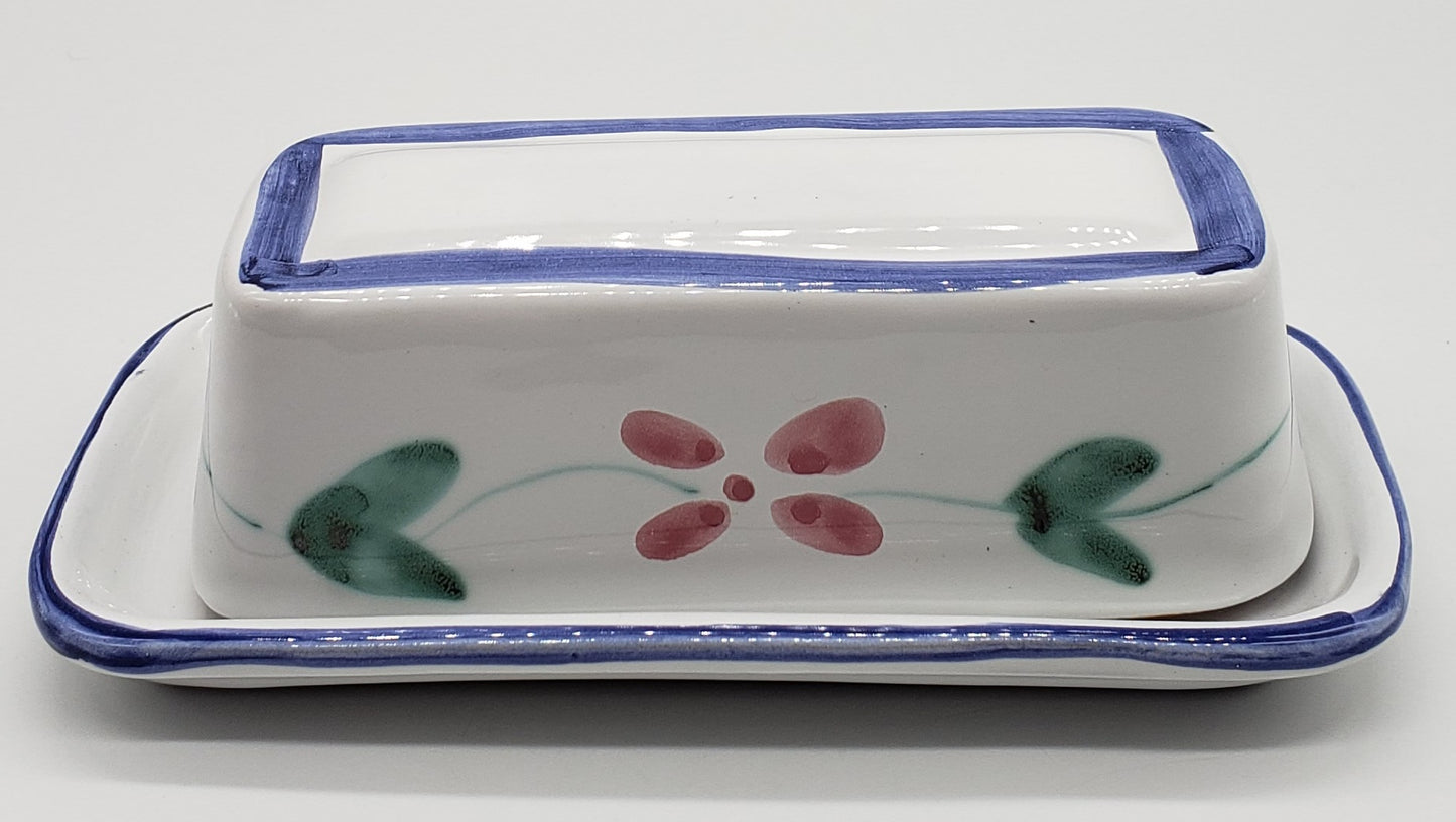 Caleca Hand Painted Pottery Covered Butter Dish